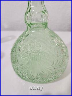 Vintage 1970s Indiana Tiara Wine Decanter 9pc Set Chantilly Green Sandwich Glass