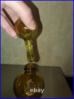 Vintage 1970s Verriere De Biot Controlled Bubbles Yellow Glass Bottle With LID