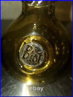 Vintage 1970s Verriere De Biot Controlled Bubbles Yellow Glass Bottle With LID