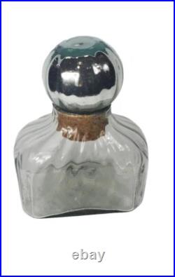 Vintage 1980s Mexican Handblown Glass Decanter With Mercury Glass Sphere Stopper