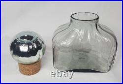 Vintage 1980s Mexican Handblown Glass Decanter With Mercury Glass Sphere Stopper