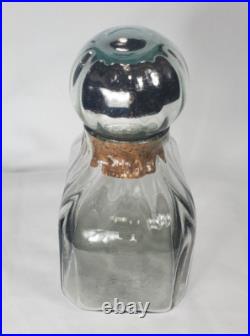 Vintage 1980s Mexican Handblown Glass Decanter With Mercury Glass Sphere Stopper