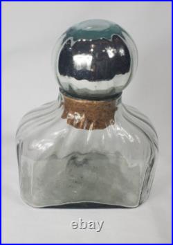 Vintage 1980s Mexican Handblown Glass Decanter With Mercury Glass Sphere Stopper