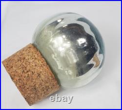 Vintage 1980s Mexican Handblown Glass Decanter With Mercury Glass Sphere Stopper