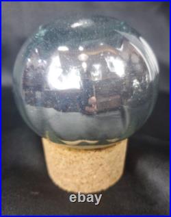 Vintage 1980s Mexican Handblown Glass Decanter With Mercury Glass Sphere Stopper