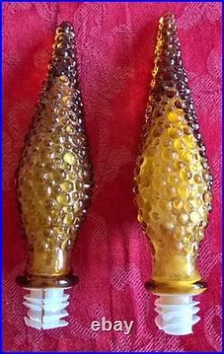 Vintage 2 Dark Amber Wax Drip Genie Bottle Decanters 1960s Empoli Glass 22