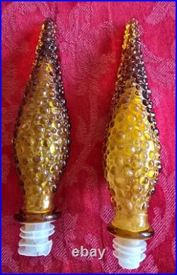 Vintage 2 Dark Amber Wax Drip Genie Bottle Decanters 1960s Empoli Glass 22