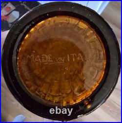 Vintage 2 Dark Amber Wax Drip Genie Bottle Decanters 1960s Empoli Glass 22