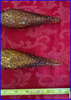 Vintage 2 Dark Amber Wax Drip Genie Bottle Decanters 1960s Empoli Glass 22