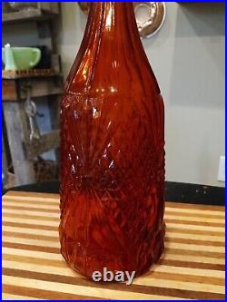 Vintage 20 Empoli Red Orange Amberina Glass Genie Bottle Decanter with Stopper