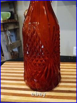 Vintage 20 Empoli Red Orange Amberina Glass Genie Bottle Decanter with Stopper