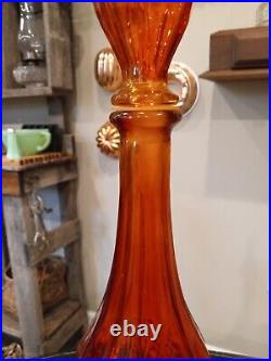 Vintage 20 Empoli Red Orange Amberina Glass Genie Bottle Decanter with Stopper