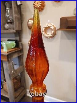 Vintage 20 Empoli Red Orange Amberina Glass Genie Bottle Decanter with Stopper