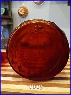 Vintage 20 Empoli Red Orange Amberina Glass Genie Bottle Decanter with Stopper