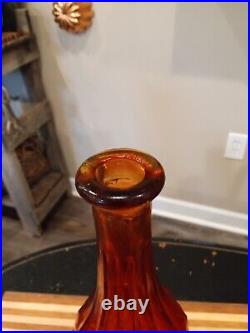 Vintage 20 Empoli Red Orange Amberina Glass Genie Bottle Decanter with Stopper