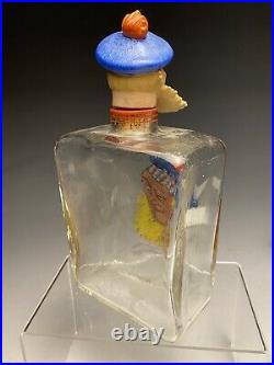 Vintage 20c. Scotch Scottish Kitsch Decanter Enameled Glass Shafer Vater Stopper