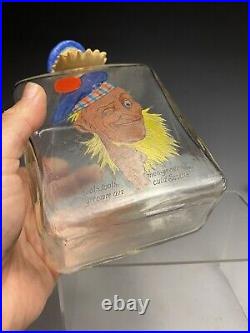 Vintage 20c. Scotch Scottish Kitsch Decanter Enameled Glass Shafer Vater Stopper