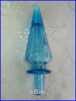 Vintage 21 Rossini Empoli Blue Glass Genie Bottle Decanter Diamond Pattern