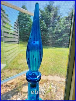 Vintage 22.5 MCM Blue Glass Genie swirl Triple Gourd decanter Bottle Empoli