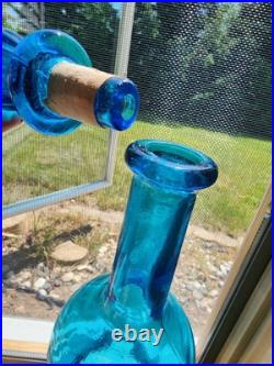 Vintage 22.5 MCM Blue Glass Genie swirl Triple Gourd decanter Bottle Empoli