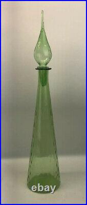 Vintage 22 Decanter Mid Century Modern Green Empoli Italian Glass Genie Bottle
