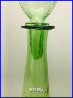 Vintage 22 Decanter Mid Century Modern Green Empoli Italian Glass Genie Bottle