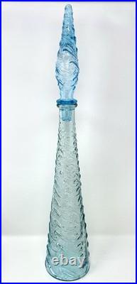 Vintage 22 Italian Empoli Ice Blue Waves Glass Genie Bottle Decanter Stopper