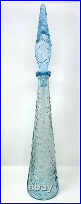 Vintage 22 Italian Empoli Ice Blue Waves Glass Genie Bottle Decanter Stopper