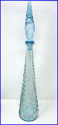 Vintage 22 Italian Empoli Ice Blue Waves Glass Genie Bottle Decanter Stopper