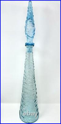 Vintage 22 Italian Empoli Ice Blue Waves Glass Genie Bottle Decanter Stopper