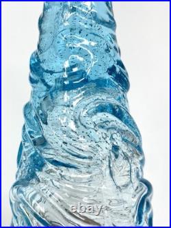 Vintage 22 Italian Empoli Ice Blue Waves Glass Genie Bottle Decanter Stopper