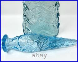 Vintage 22 Italian Empoli Ice Blue Waves Glass Genie Bottle Decanter Stopper