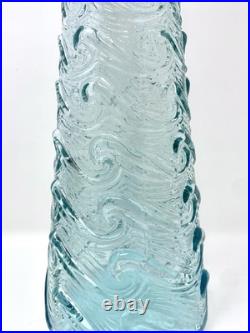 Vintage 22 Italian Empoli Ice Blue Waves Glass Genie Bottle Decanter Stopper