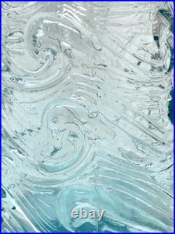 Vintage 22 Italian Empoli Ice Blue Waves Glass Genie Bottle Decanter Stopper