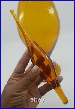 Vintage 23 Amber Crackle Glass Decanter With Stopper EUC Unknown Maker