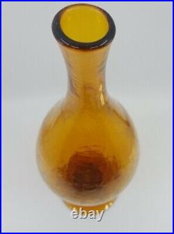 Vintage 23 Amber Crackle Glass Decanter With Stopper EUC Unknown Maker