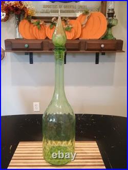 Vintage 24 Lime Green Optic Glass Empoli Genie Bottle Decanter With Stopper
