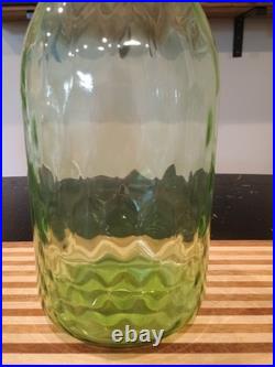 Vintage 24 Lime Green Optic Glass Empoli Genie Bottle Decanter With Stopper Vintage 24 Lime Green Optic Glass Empoli Genie Bottle Decanter With Stopper