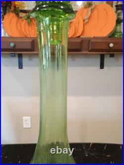 Vintage 24 Lime Green Optic Glass Empoli Genie Bottle Decanter With Stopper Vintage 24 Lime Green Optic Glass Empoli Genie Bottle Decanter With Stopper