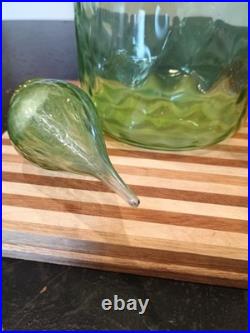 Vintage 24 Lime Green Optic Glass Empoli Genie Bottle Decanter With Stopper