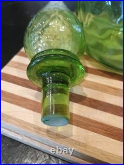 Vintage 24 Lime Green Optic Glass Empoli Genie Bottle Decanter With Stopper