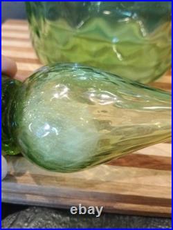 Vintage 24 Lime Green Optic Glass Empoli Genie Bottle Decanter With Stopper