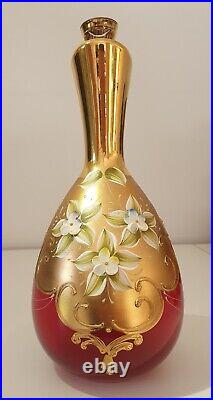 Vintage 24K Gold Sergio Zane Ruby Red Salvadori Murano Glass Decanter & 7 Glass