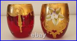 Vintage 24K Gold Sergio Zane Ruby Red Salvadori Murano Glass Decanter & 7 Glass