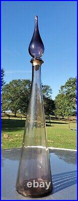 Vintage 25 Empoli Smokey Purple Amethyst Glass Genie Bottle Decanter WithStopper