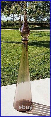 Vintage 25 Empoli Smokey Purple Amethyst Glass Genie Bottle Decanter WithStopper