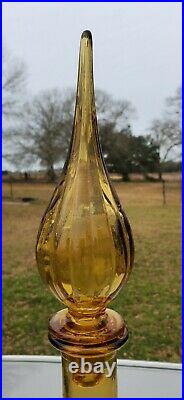 Vintage 26 Empoli Amber Gold Glass Ribbed Genie Bottle Decanter WithStopper