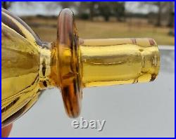 Vintage 26 Empoli Amber Gold Glass Ribbed Genie Bottle Decanter WithStopper