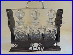 Vintage 3 Cut Glass Bottle Tantalus, Decanter set