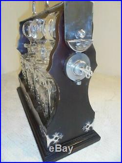 Vintage 3 Cut Glass Bottle Tantalus, Decanter set